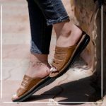 صندل  زنانه چرم طبیعی سه بند گردوئی