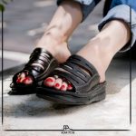 صندل  زنانه چرم طبیعی سه بند مشکی