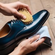 تمیز کردن کفش چرمی با پارچه نرم برای از بین بردن گرد و غبار و مراقبت از سطح چرم طبیعی